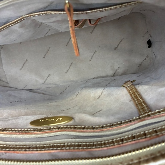 Brahmin Medium Asher Cabana Vineyard Stripe Crocodile Embossed Leather Tote Bag - Picture 6 of 15